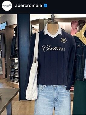 Abercrombie Navy 'Cadillac' V‑Neck Soccer Sweater